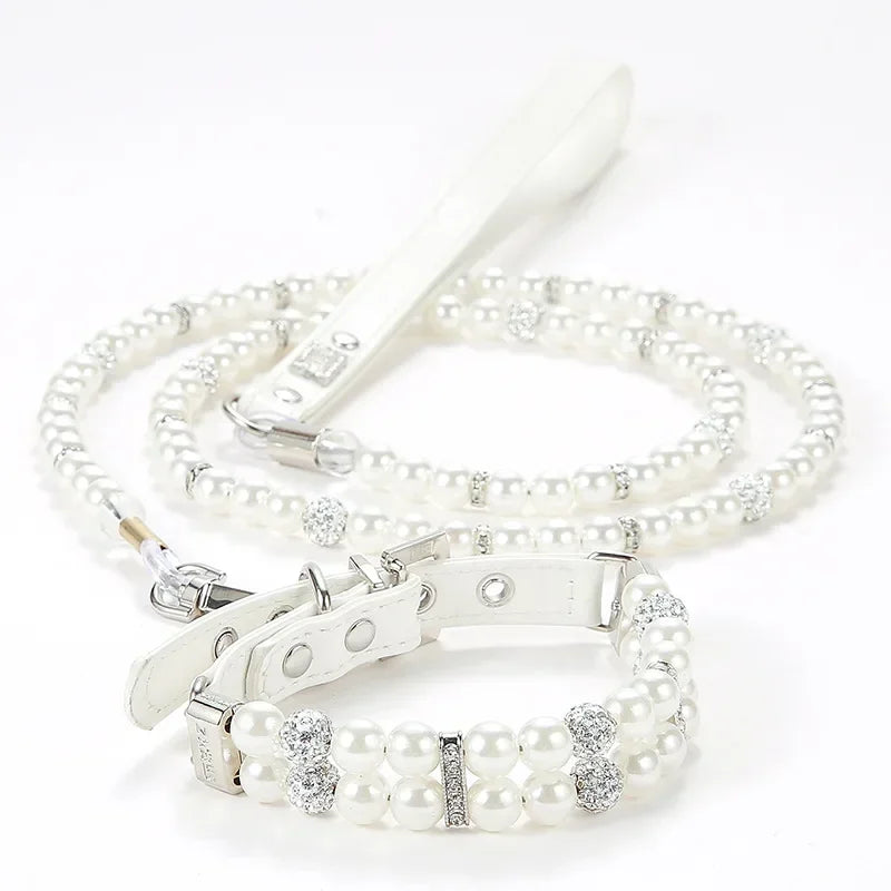 Luxury Pearl Sphynx Cat Necklace Collar Adjustable for Small Cats Pet Collars and Leash Set Kitten Garfield Pet Accessories