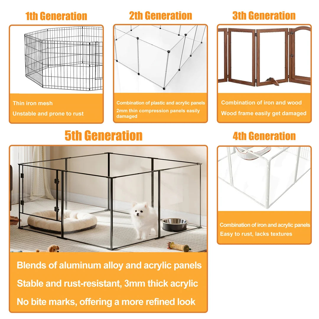 8 Panels Acrylic Dog Playpen Indoor Pet Exercise Fence Whelping Pen Box for Puppies Rabbits Small Animals Clear Pet Play Area