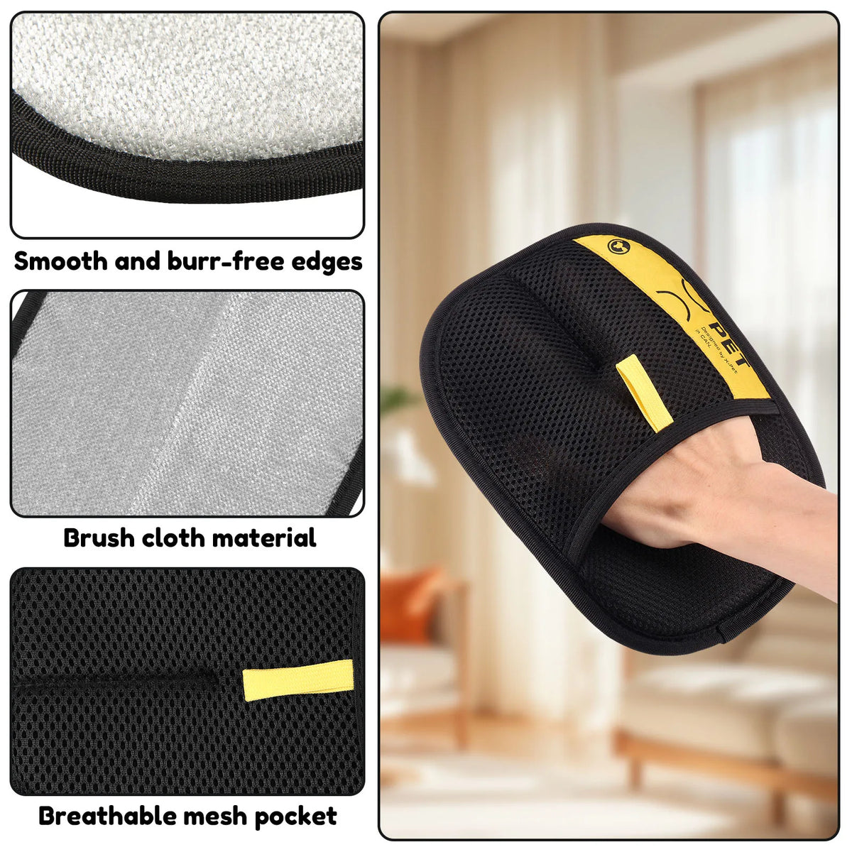 3 Pcs Pet Hair Remover Glove Reusable Static Removal Gloves Double-Sided Cat Dog Grooming Gloves Hair Removal Tool Pet Supplies