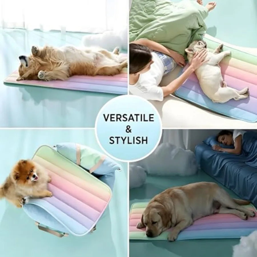 Dog Cooling Mat Pet Rainbow Gradient Ice Mat Pet Ice Mat Pet Cooling Pad Cooling Gel Pad for Dogs and Cats Pet Non-Toxic PVC Su