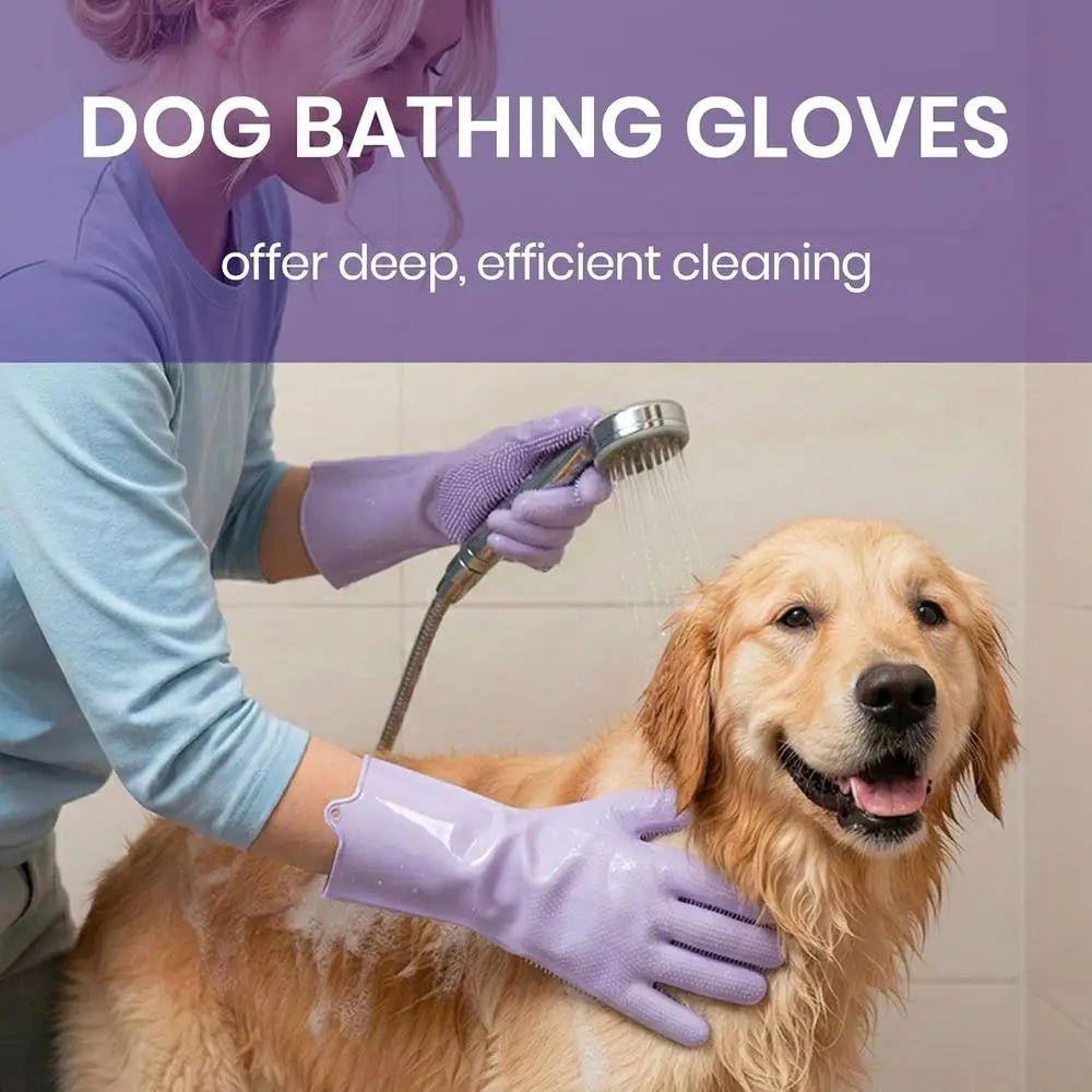 Pet Grooming Gloves 1 Pair: Soft and Gentle Silicone Dog Washing Gloves - Bathing Scrubber Brush Mitt Grooming Shedding Fur Remo
