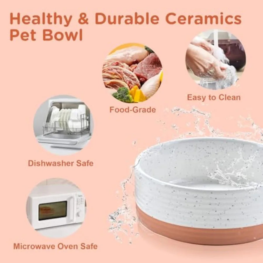Elevated Dog Bowls Ceramic 6.1'' Dogs and Cat Food Water Bowls Raised with Non-Slip Bamboo Stand for Medium Sized Breed Microwa