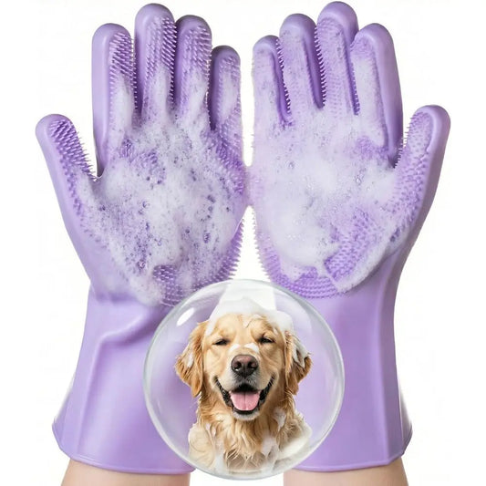 Pet Grooming Gloves 1 Pair: Soft and Gentle Silicone Dog Washing Gloves - Bathing Scrubber Brush Mitt Grooming Shedding Fur Remo