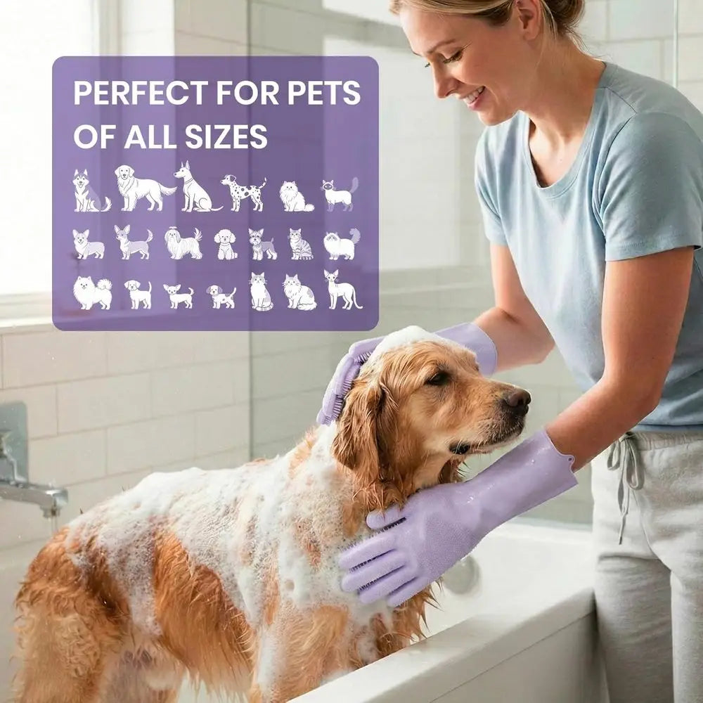 Pet Grooming Gloves 1 Pair: Soft and Gentle Silicone Dog Washing Gloves - Bathing Scrubber Brush Mitt Grooming Shedding Fur Remo
