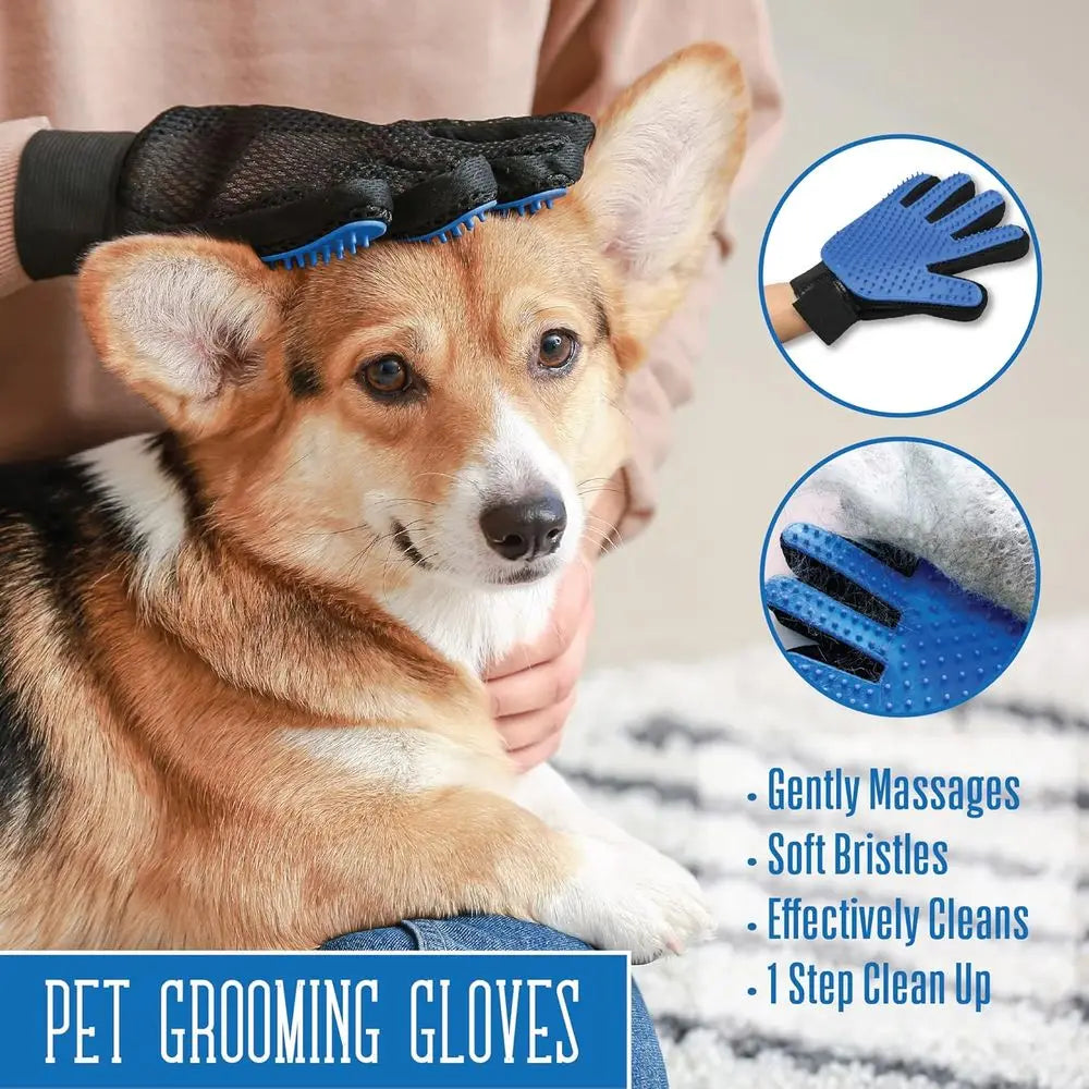 Dog Grooming Gloves Professional Deshedding, Brushing, Cleaning Mitt Tool for Small, Medium or Large Dogs & Cats. Hair Remover.