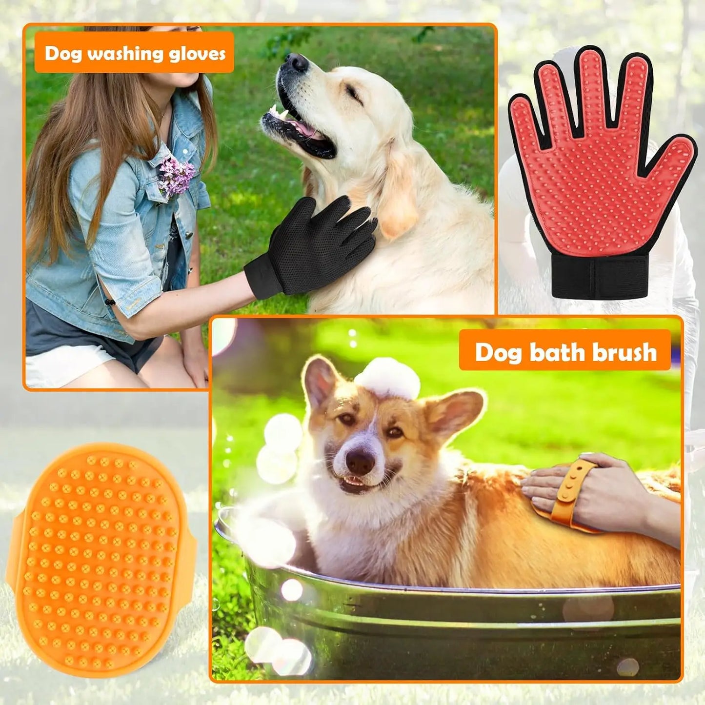 Dog Washing Hose Attachment, 8 Spray Patterns Dog Wash with 3.5oz 100cc Soap Dispenser, Dog Washing Gloves, Dog Bath Brush, Suitable for Watering Plant, Patio, Cleaning, Showering Pet