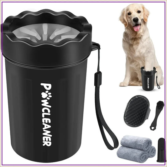 7 in 1 Dog Paw Cleaner for Dogs & Cats - Portable Paw Washer, Bath Brush, 2 Toothbrushes, 3 Towels (Medium, Black)
