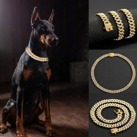 Cuban Chain Dog Collar Stainless Steel Adjustable Safety Buckle Walking Collar for Small Medium Breeds