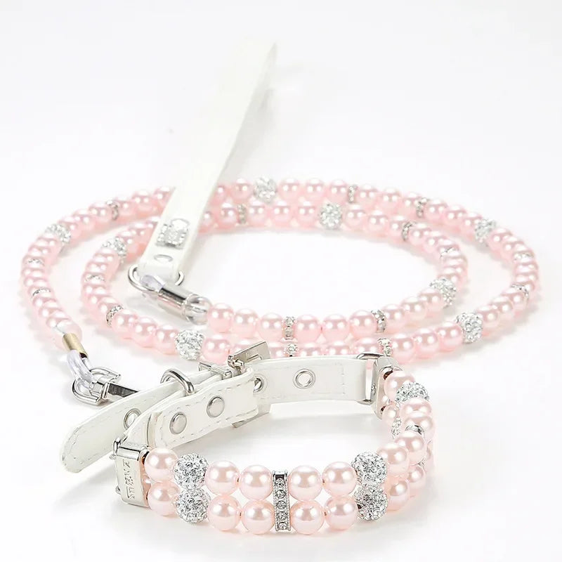 Luxury Pearl Sphynx Cat Necklace Collar Adjustable for Small Cats Pet Collars and Leash Set Kitten Garfield Pet Accessories