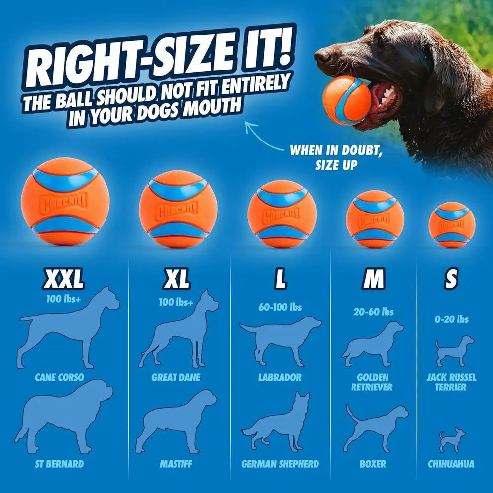 Ultra Ball Dog Toy - Size Large - for Dogs 60-100 lbs - Made of Durable Rubber - Super Bouncy - Floats in Water - 3-inch Diamete