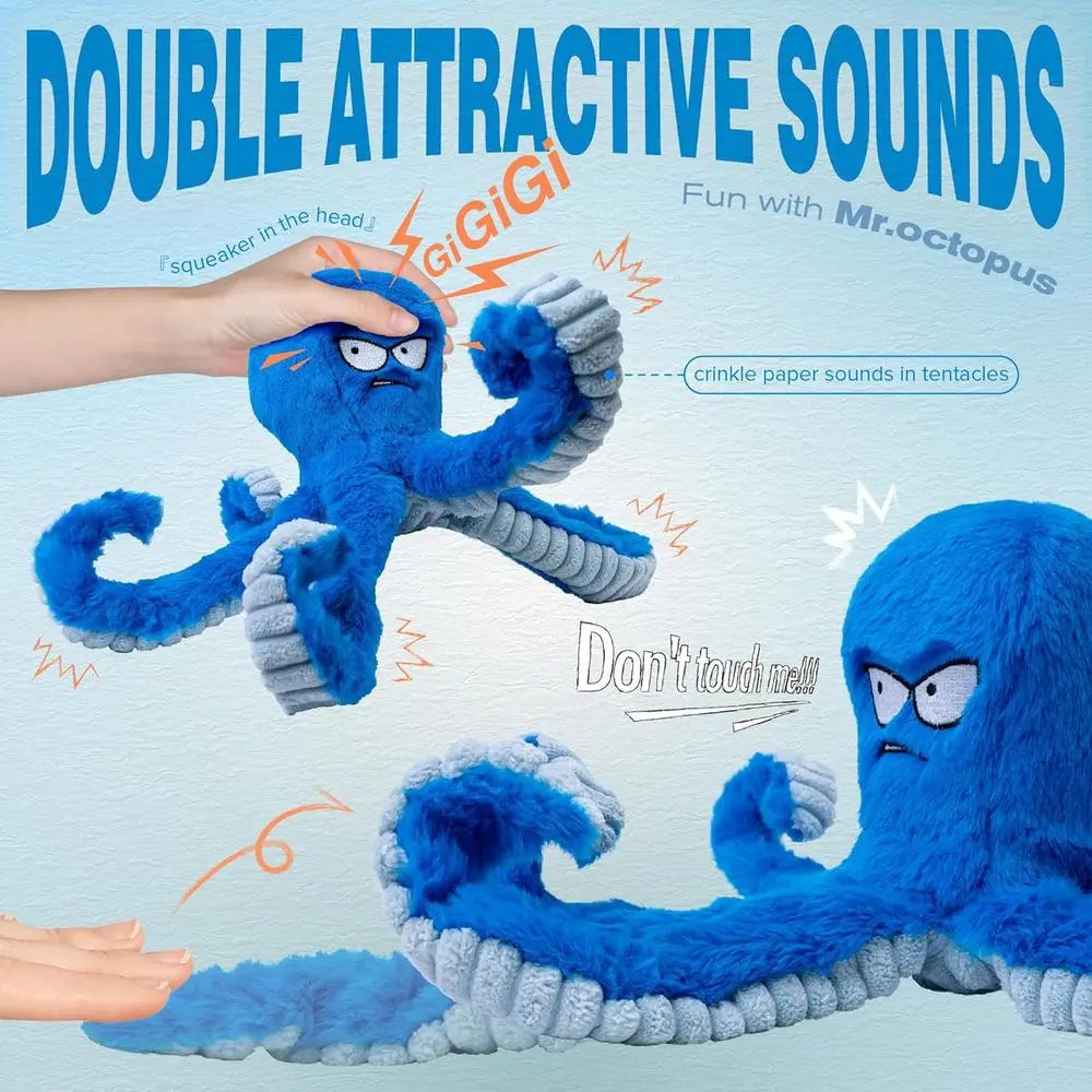 Tough Dog Toys, Stued Chew Large Dog Toys to Keep Them Busy, Interactive Squeaky Tug o War De Toy, Crinkle Blue Plus