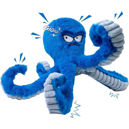 Tough Dog Toys, Stued Chew Large Dog Toys to Keep Them Busy, Interactive Squeaky Tug o War De Toy, Crinkle Blue Plus