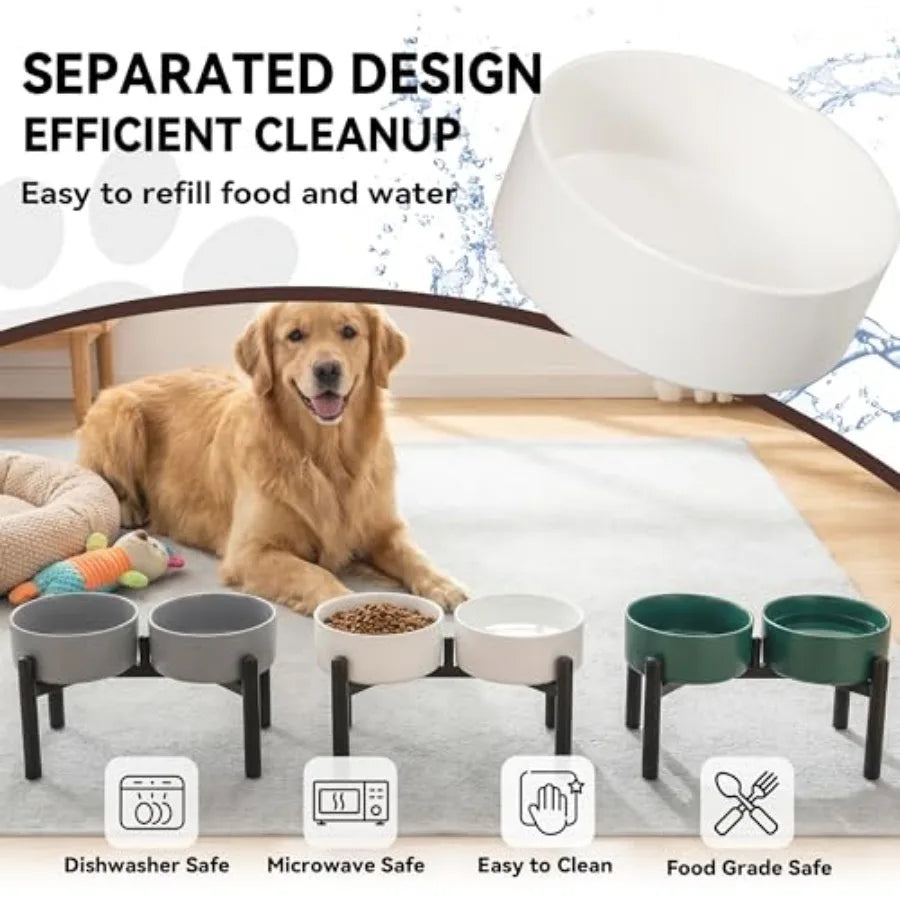 Dog Bowls Elevated - Ceramic Raised Dog Bowl with Non Slip Steel Stainless Stand - No Spill and Heated Feeding Station - Food a