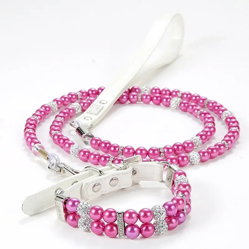 Luxury Pearl Sphynx Cat Necklace Collar Adjustable for Small Cats Pet Collars and Leash Set Kitten Garfield Pet Accessories