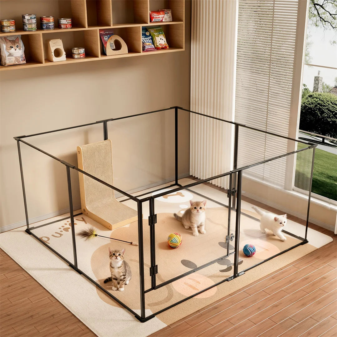 8 Panels Acrylic Dog Playpen Indoor Pet Exercise Fence Whelping Pen Box for Puppies Rabbits Small Animals Clear Pet Play Area