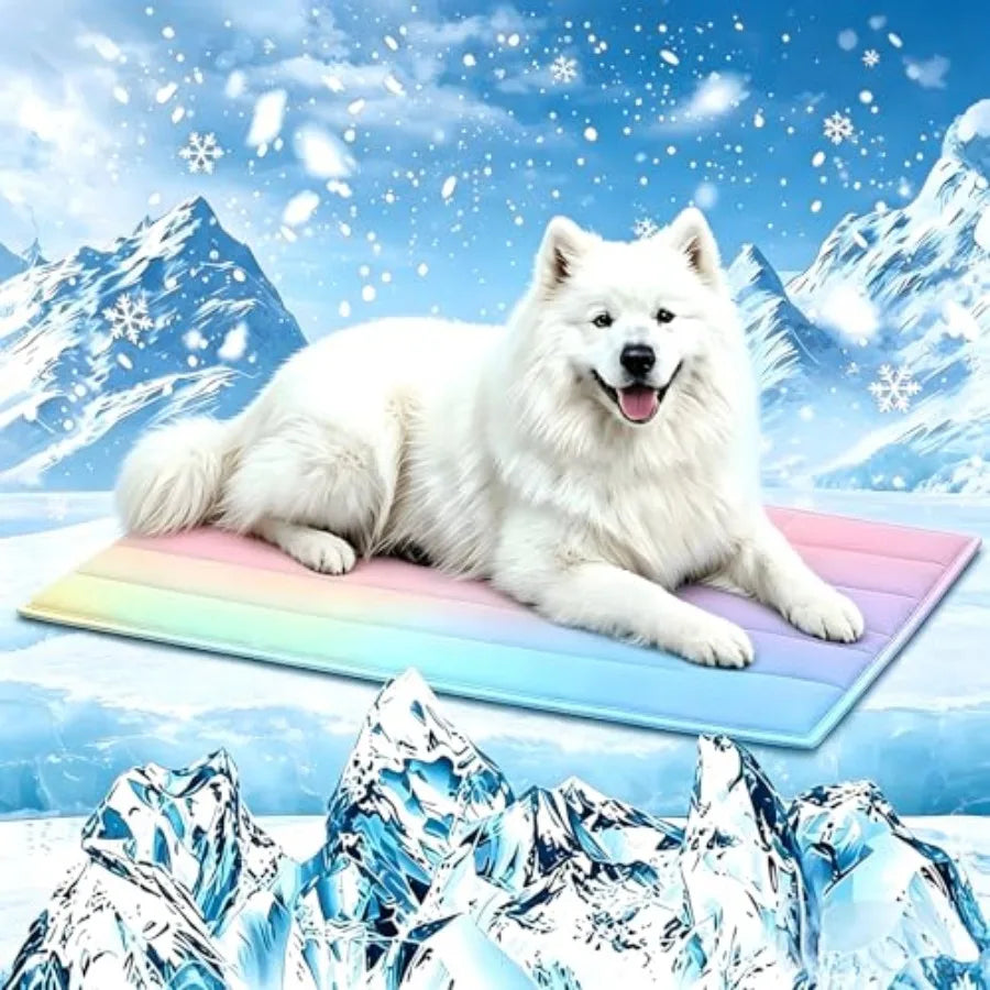 Dog Cooling Mat Pet Rainbow Gradient Ice Mat Pet Ice Mat Pet Cooling Pad Cooling Gel Pad for Dogs and Cats Pet Non-Toxic PVC Su