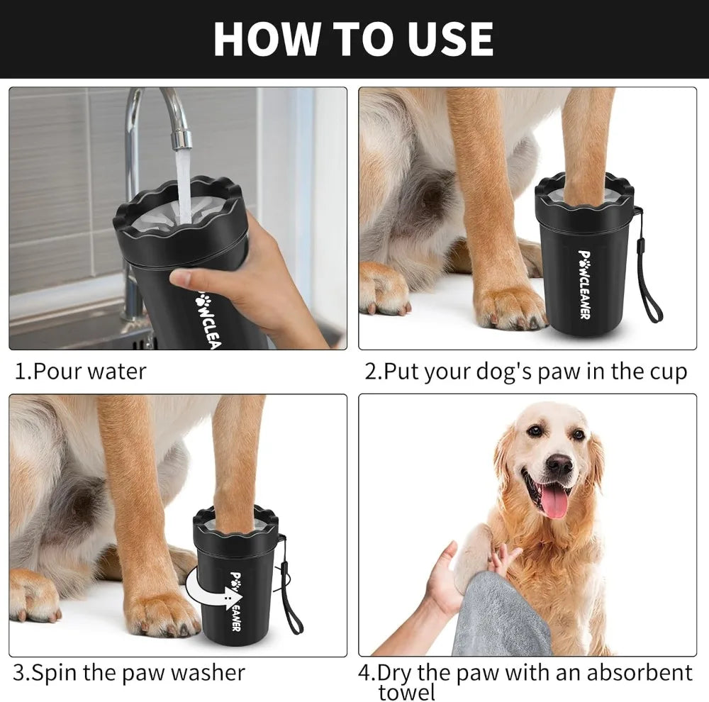 7 in 1 Dog Paw Cleaner for Dogs & Cats - Portable Paw Washer, Bath Brush, 2 Toothbrushes, 3 Towels (Medium, Black)