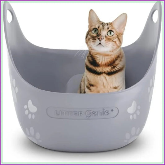 Portable Open High Sided Cat Litter Box with Handles, Flexible Easy-Clean Plastic