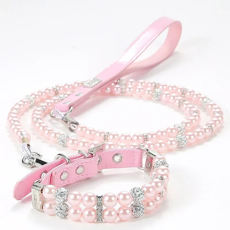 Luxury Pearl Sphynx Cat Necklace Collar Adjustable for Small Cats Pet Collars and Leash Set Kitten Garfield Pet Accessories
