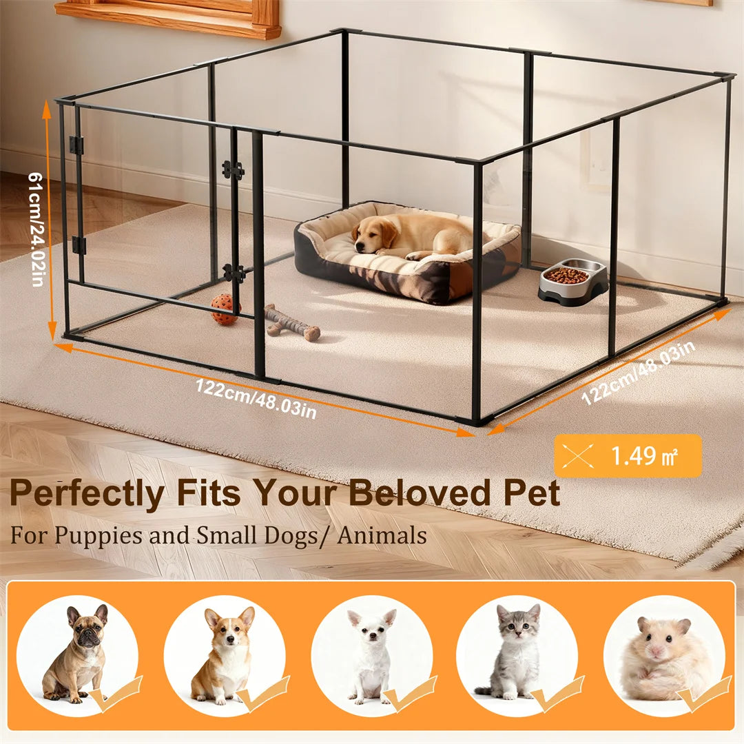 8 Panels Acrylic Dog Playpen Indoor Pet Exercise Fence Whelping Pen Box for Puppies Rabbits Small Animals Clear Pet Play Area