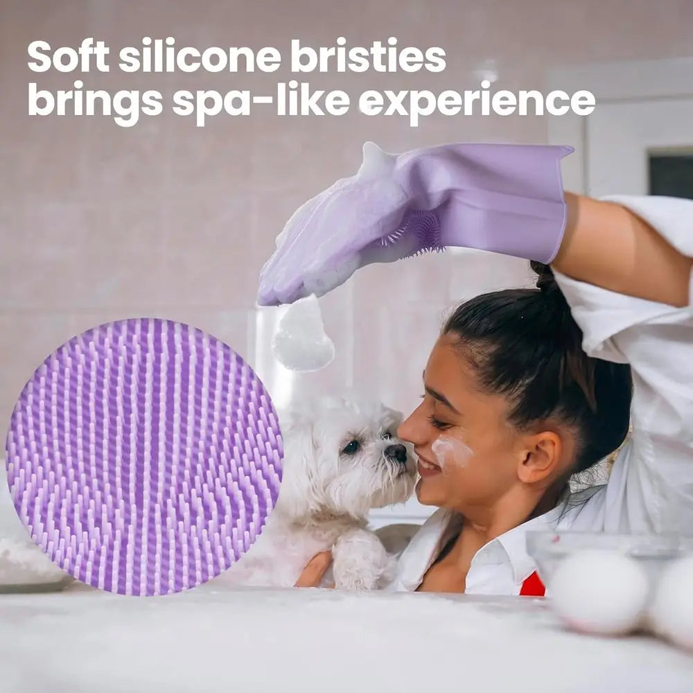 Pet Grooming Gloves 1 Pair: Soft and Gentle Silicone Dog Washing Gloves - Bathing Scrubber Brush Mitt Grooming Shedding Fur Remo