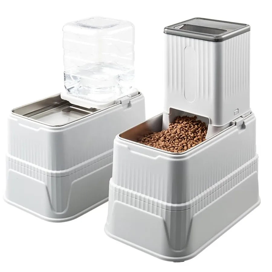 Elevated Dog Bowls Set, 1 Gallon Automatic Gravity Food Feeder and Water Dispenser with Stainless Steel Bowls, Adjustable Eleva