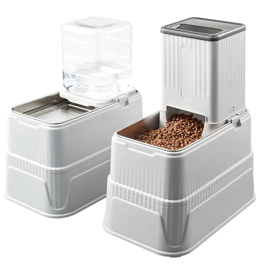 Elevated Dog Bowls Set, 1 Gallon Automatic Gravity Food Feeder and Water Dispenser with Stainless Steel Bowls, Adjustable Eleva
