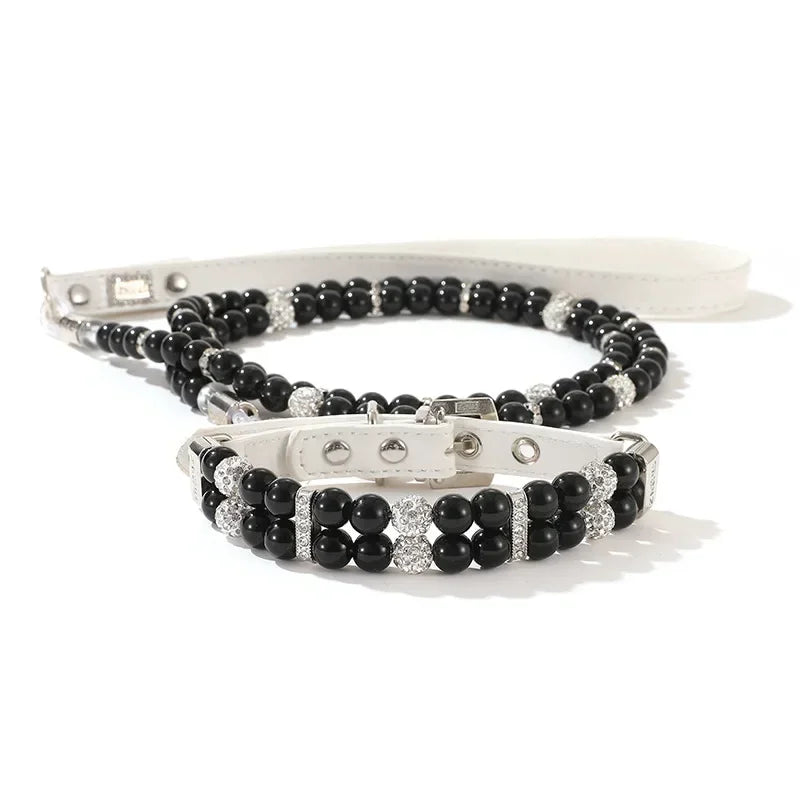 Luxury Pearl Sphynx Cat Necklace Collar Adjustable for Small Cats Pet Collars and Leash Set Kitten Garfield Pet Accessories