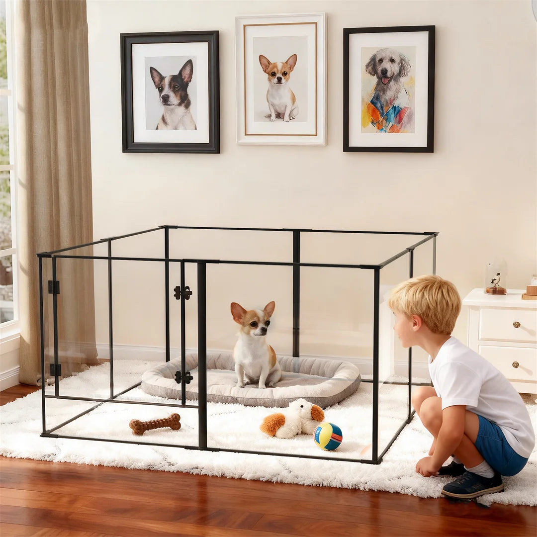 8 Panels Acrylic Dog Playpen Indoor Pet Exercise Fence Whelping Pen Box for Puppies Rabbits Small Animals Clear Pet Play Area